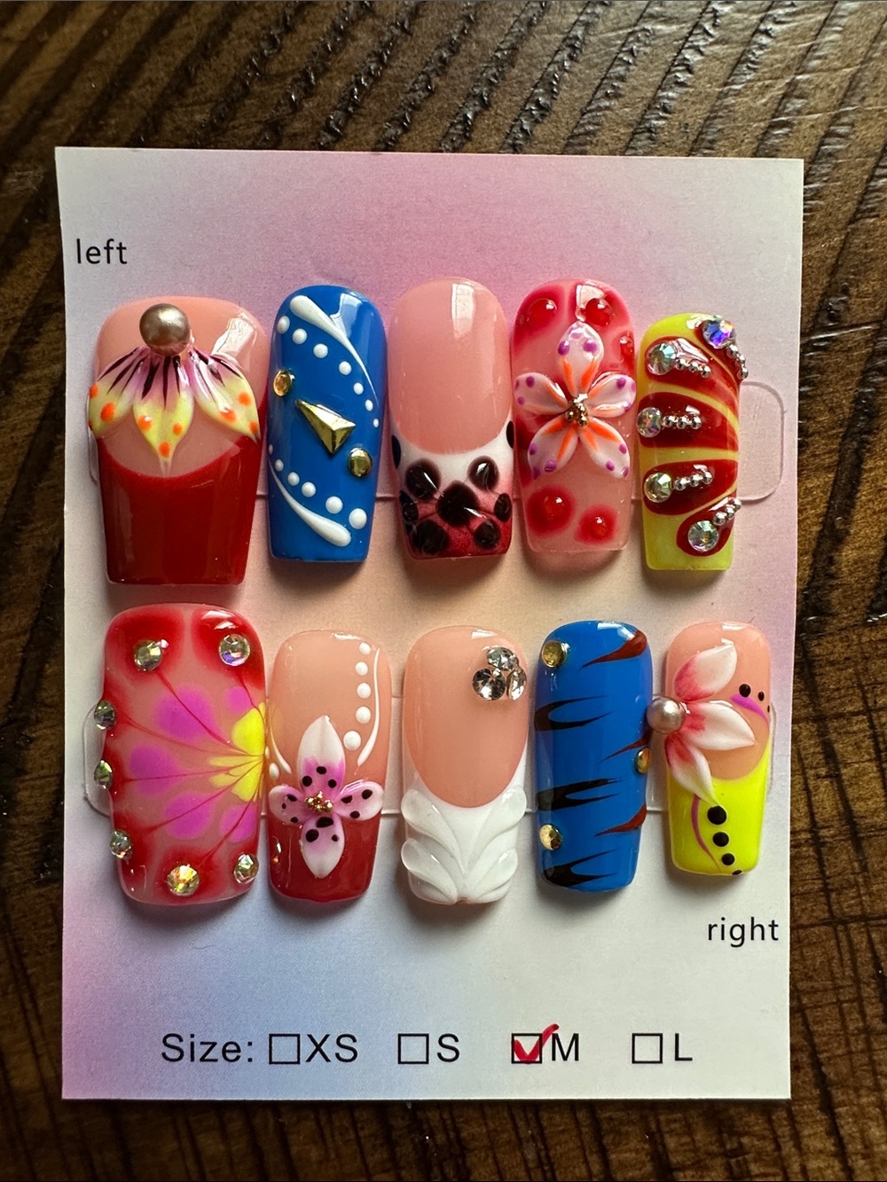 Vibrant Floral & Gem Press-On Nail Set - Multi Color